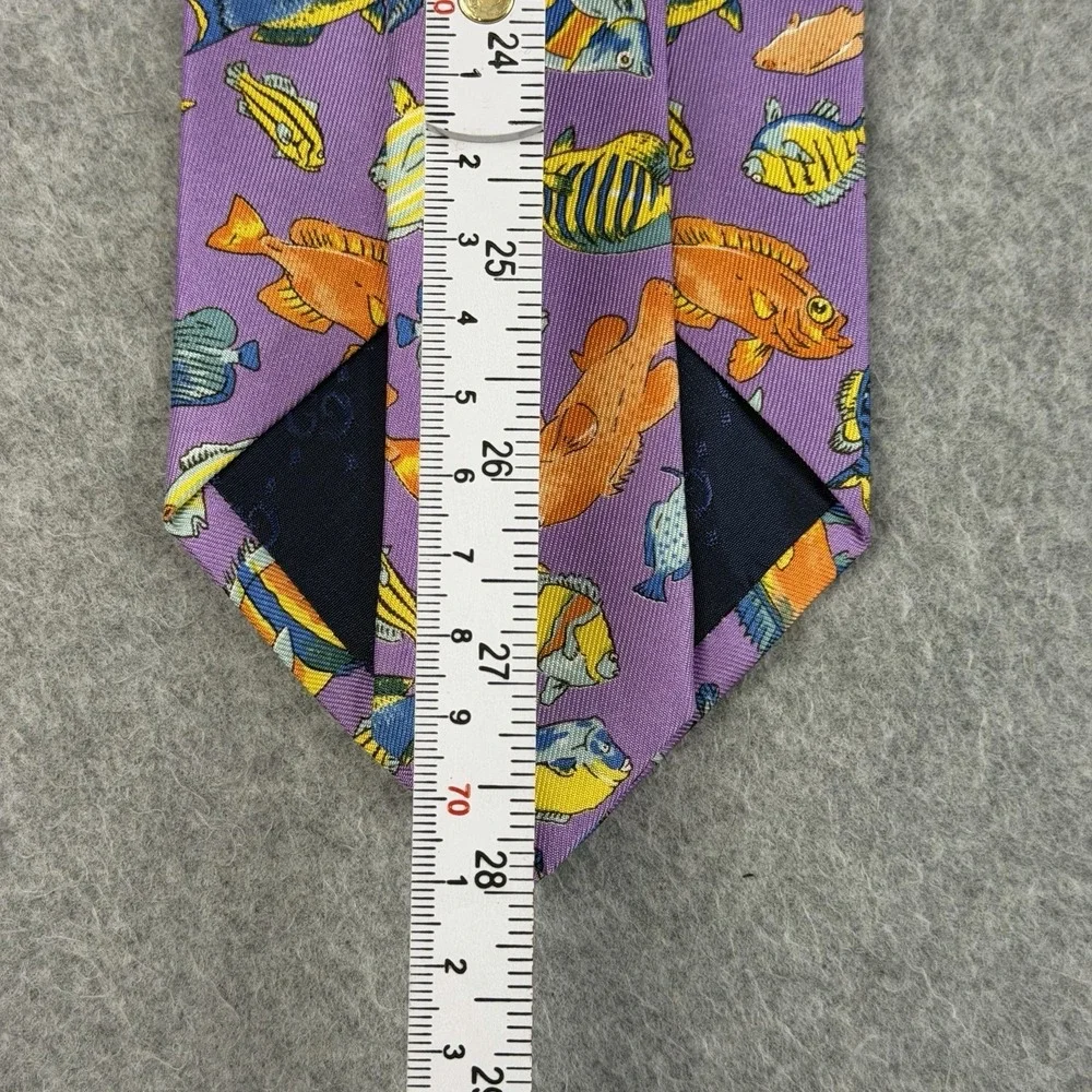 Vintage Gucci Tropical Fish Silk Tie Purple Novelty Made Italy Designer 56x3.75